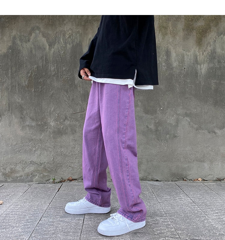 Voguable Men Korean Fashions Purple Jeans Pants Japanese Streetwear Denim Baggy Wide Leg Loose Trousers Plus Size 3XL voguable