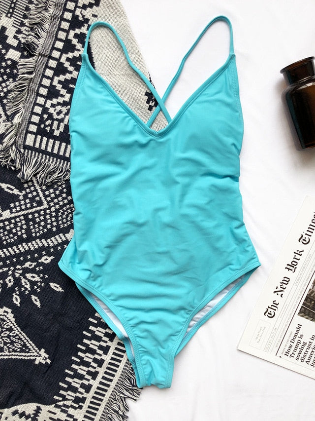 Voguable   2022 V Neck Female Swimwear One Piece Swimsuit Women Backless Monokini Sexy Bather Plus size High cut Bathing Suit Swim Bodysuit voguable