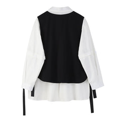 Voguable 2022 Spring Autumn Women's Two-Piece Sets Streetwear Fashion Tooling Style Vest And Solid Loose Long Sleeve Shirts Female Suit voguable