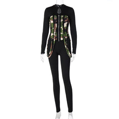 Voguable 2022 Long Sleeve Jumpsuit With Corset CamouflageAutumn Winter Women Fashion Streetwear Outfits Bodycon Patchwork Romper voguable