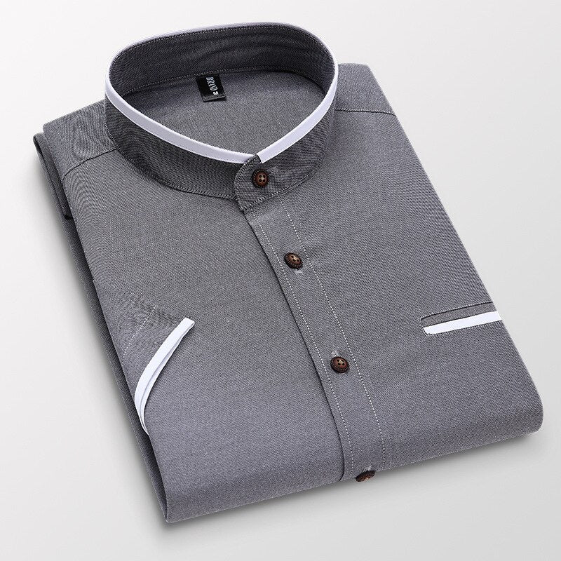 Voguable Summer Classic Style Men's Shirt Stand-up Collar Oxford Textile Slim Short Sleeve Casual Business Shirts Male Clothes Brand voguable