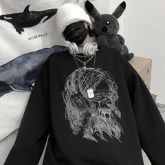 Voguable Retro dark printed sweatshirt for couples to wear loose black long sleeve top fashionable wide Songyuan night style album top voguable