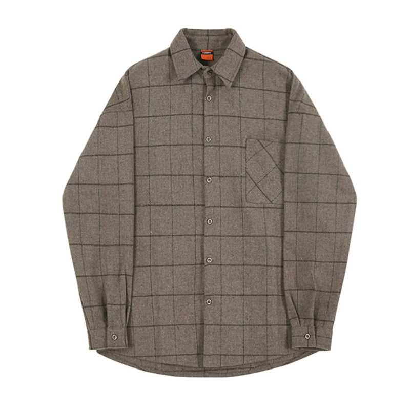 Autumn Thick Woolen Plaid Shirts Men's Casual Loose Korean Trend Long Sleeve Button Up fit Tops Fashion 9Y4518 voguable