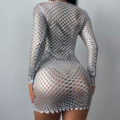 Voguable  Long Sleeve Cut Out Solid Skinny Sexy Mini Dress Autumn Winter Women Fashion Party Club Elegant Outfits Y2K voguable