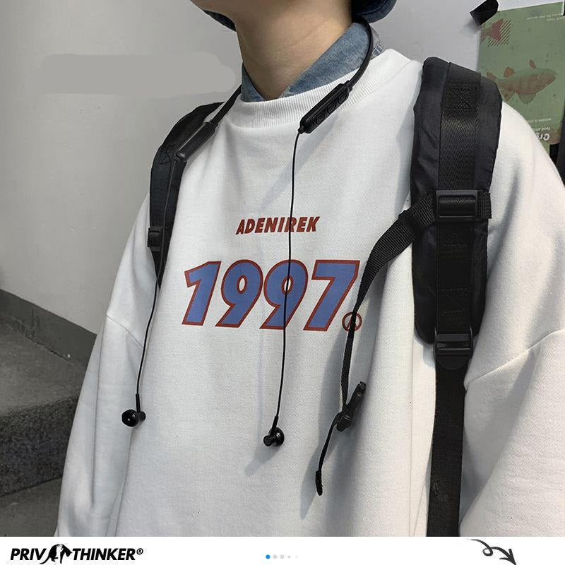 Voguable Spring Men Casual Sweatshirts Harajuku 1997 Printed Men Oversized Hoodies 2021 Korean Man Casual Loose Pullovers voguable