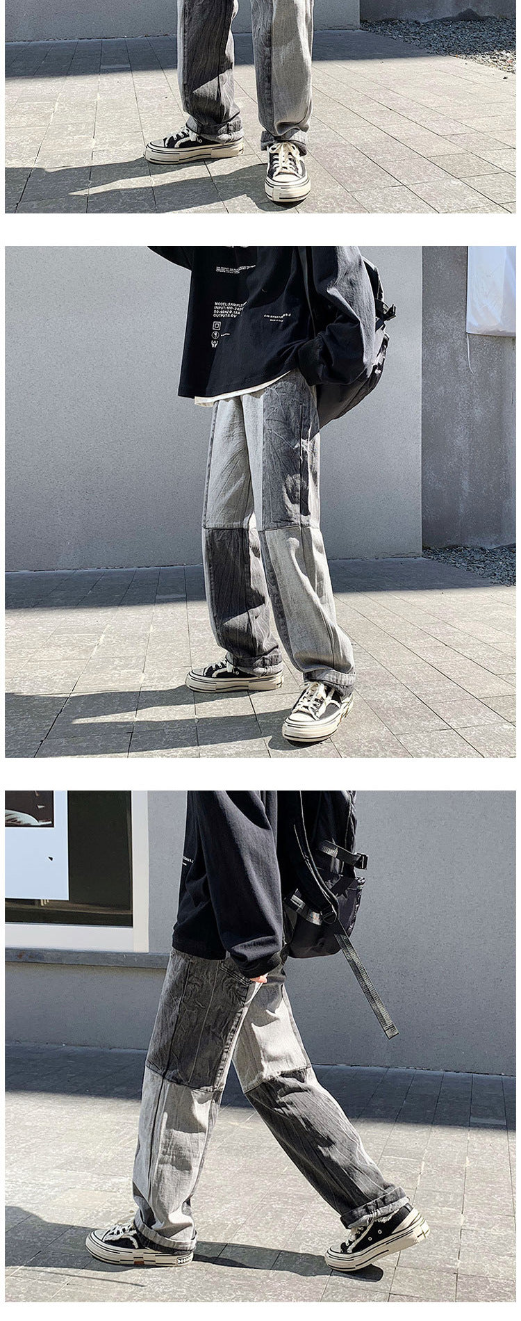 Voguable Korean Style Fashion Men's Denim Wide-leg Pants 2021 New Autumn Loose Straight-leg Jeans Paneled Denim Trousers Male voguable