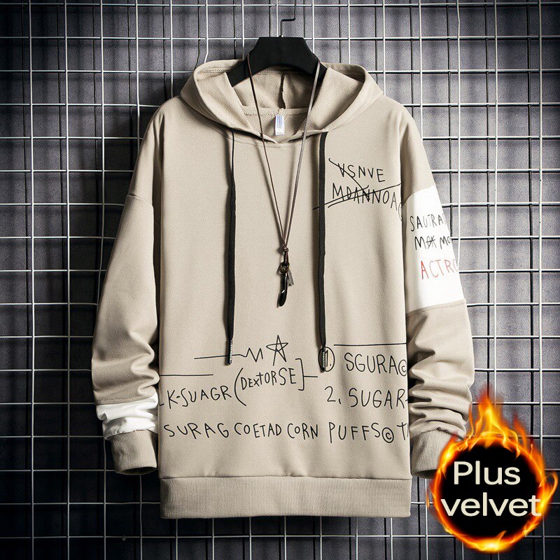 Voguable Oversized Hoodie White Crewneck Hooded Sweatshirt for Men Harajuku Hoodies Men Plus Velvet Autumn Korean Streetwear voguable