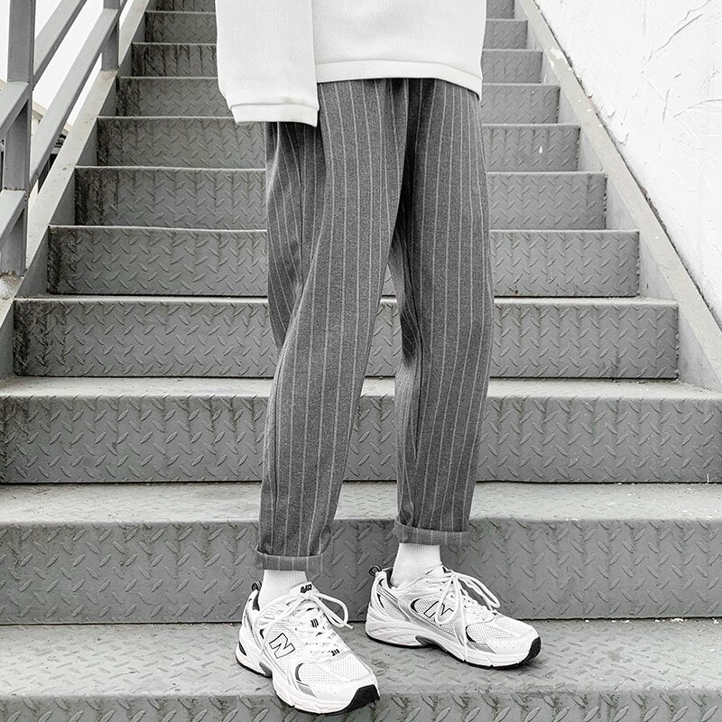 Voguable Korean Striped Harem Pants Men's 2021 Streetwear Man Casual Loose Japanese Men Black Gray Retro Plaid Harajuku Punk Pants voguable
