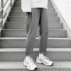 Voguable Korean Striped Harem Pants Men's 2021 Streetwear Man Casual Loose Japanese Men Black Gray Retro Plaid Harajuku Punk Pants voguable
