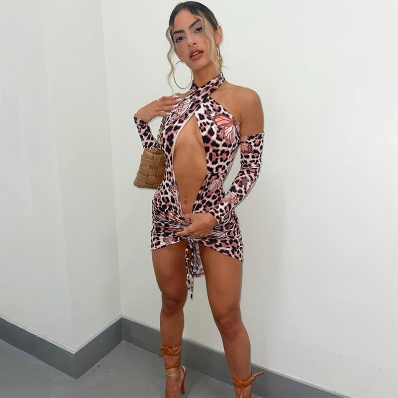 Voguable spring outfits 2022  Long Removable Sleeves Backless Butterfly Print Hollow Out Sexy Dress Summer Fall Women Fashion Streetwear Y2K voguable