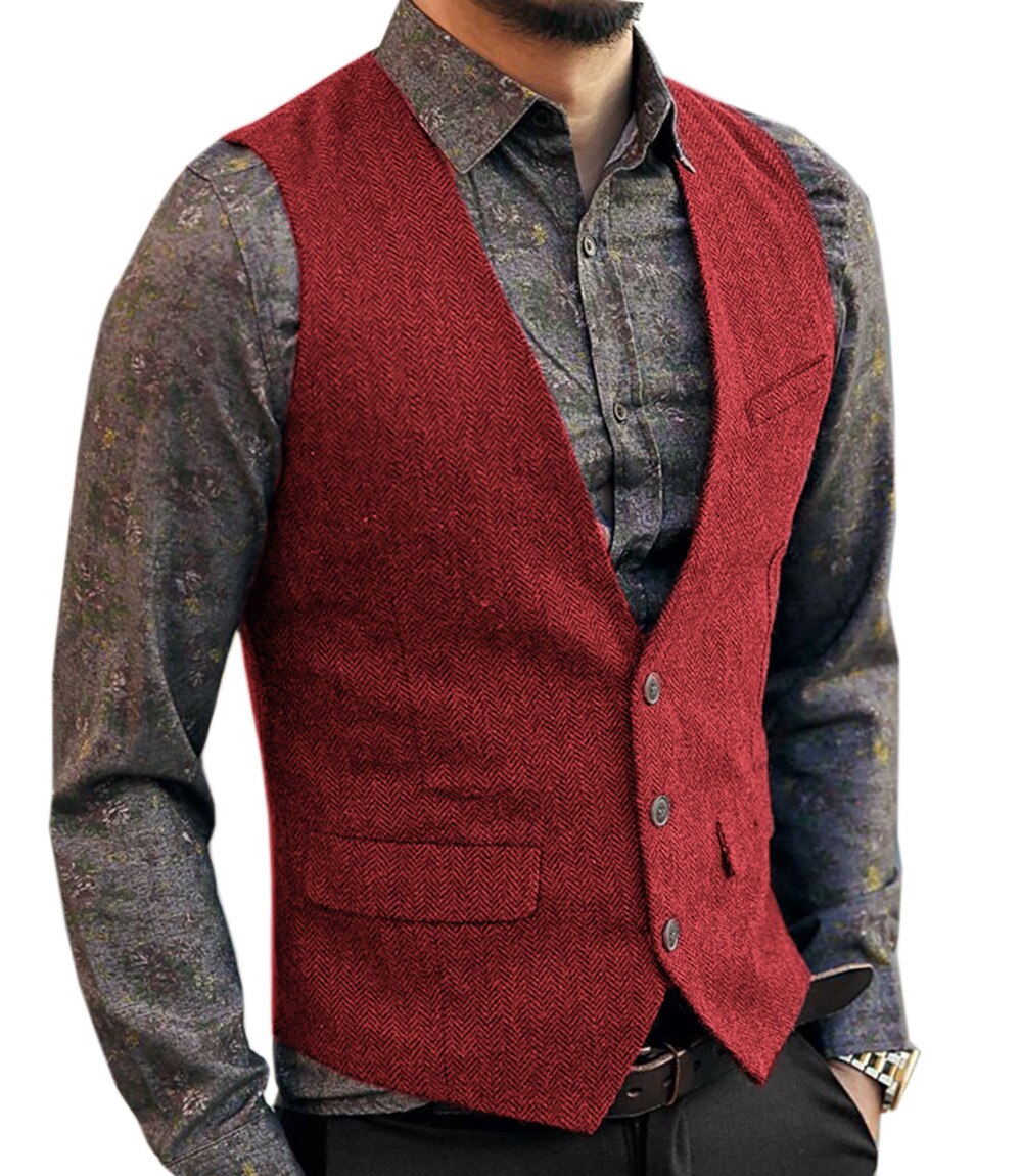 Voguable Men's Vest Suit Boutique Wool Tweed Slim Fit Leisure Cotton Male Gentleman Beckham Business Waistcoat For Wedding Groomsmen voguable