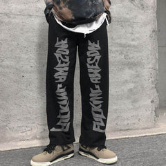 Voguable Casual gothic punk pants men clothes bottom Korean wild loose wide-leg elastic waist dark letter print sports trousers streetwea voguable