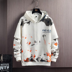 HOUZHOU Autumn Khaki Graphic Hoodie Sweatshirt with Hood White Harajuku Hoodie for Men Korean Streetwear Hip Hop Sweatshirt Male voguable