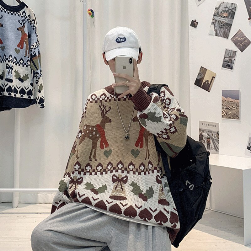 Voguable 2022 New Male Fashion Brand Sweater For Mens Loose  Jumpers Knitwear Warm Autumn Christmas Deer Sweater Casual Clothing voguable