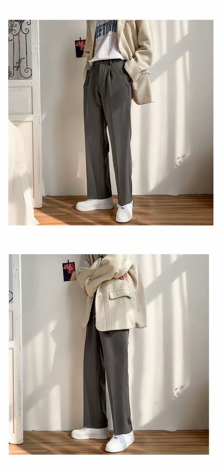 Voguable Ice Silk Men Suit Pants Loose Loose Drape Straight Leg Trousers for Men Thin Wide-leg Casual Ninth Pants Japanese Streetwear voguable