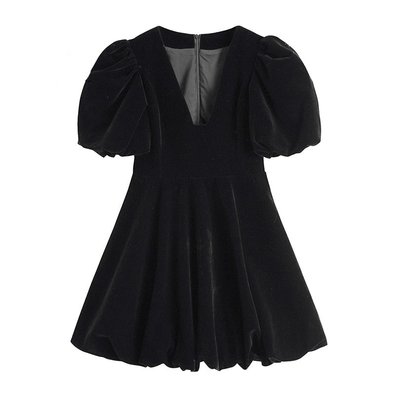 Voguable  2022Vintage French Crop Dress Women 50s 60s Audrey Hepburn Flannel V Neck Dresses Puff Short Sleeve Sexy Party Elegant Fluffy Frocks voguable