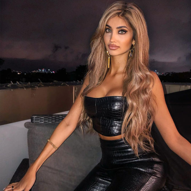 Voguable Sleeveless Solid Pu Leather Backless Tube Top Leggings 2 Pieces Set Autumn Winter Women Sexy Streetwear Tracksuit voguable