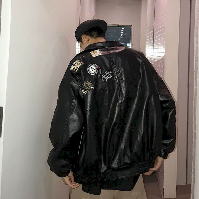 Voguable Leather jacket male handsome bomb street motorcycle clothing spring autumn loose jacket Korean baseball uniform casual jacket voguable