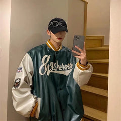 Voguable Men's Leather Jacket Coat Baseball Varsity Jacket Men Sweatshirts Men's Tracksuit Outerwear Korean Streetwear Hip Hop voguable