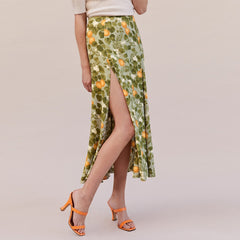 Long Skirts Womens Summer High Waist Print Boho Beach Skirt Sexy Side Slit Vintage Elegant Chiffon Midi Skirt Women Clothing voguable