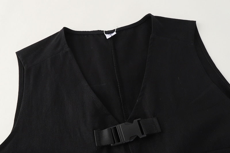 Voguable 2022 Spring Autumn Women's Two-Piece Sets Streetwear Fashion Tooling Style Vest And Solid Loose Long Sleeve Shirts Female Suit voguable