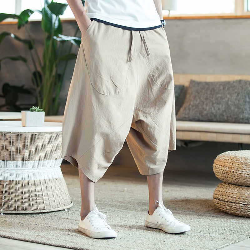 Men Harajuku Harem Pants Mens Summer Cotton Linen Joggers Pants Male Vintage Chinese Style Sweatpants Fashions voguable
