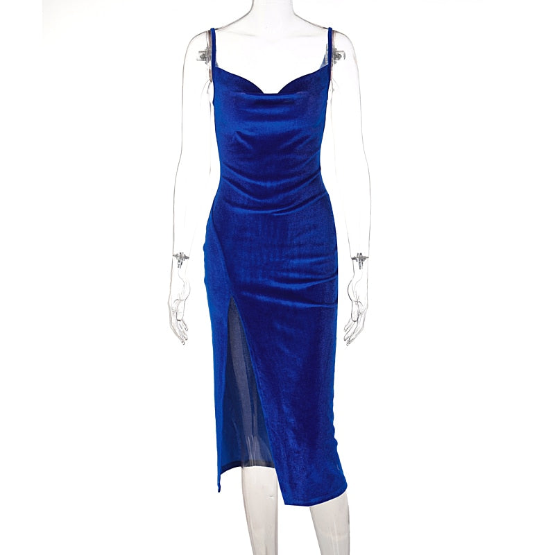 Voguable  Velvet Swing Collar Sleeveless Slip Sexy Slit Maxi Dress 2022 New Fashion Evening Party Women Elegant Streetwear Y2K voguable