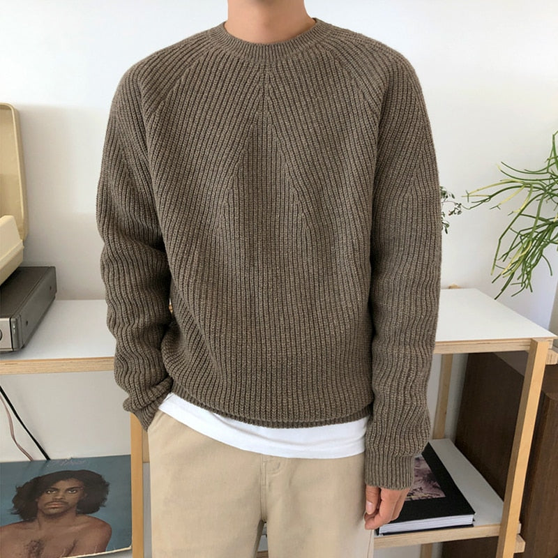 Men's wear classic round collar Sweater Korean fashion loose kintted tops for male autumn winter new warm clothes voguable