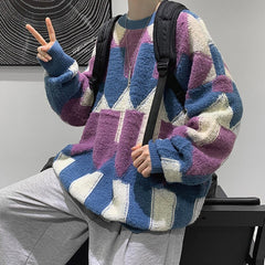 Voguable Autumn Winter Sweater Men Warm Fashion Retro Casual Knitted Pullover Men Loose Korean Knitting Soft Sweaters Men Clothes voguable