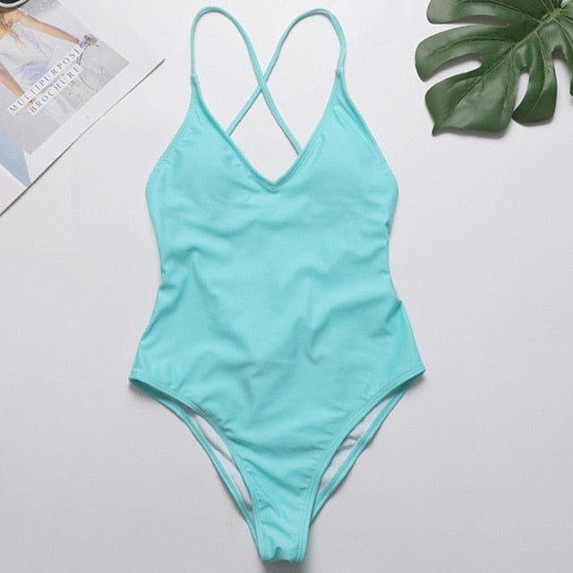 Voguable   2022 V Neck Female Swimwear One Piece Swimsuit Women Backless Monokini Sexy Bather Plus size High cut Bathing Suit Swim Bodysuit voguable