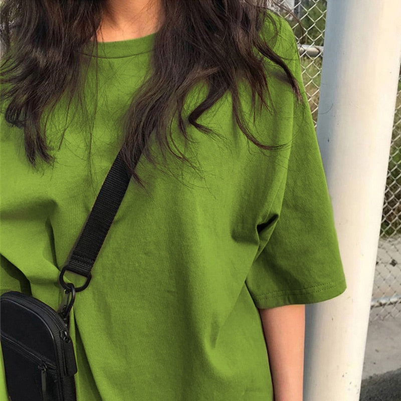 Voguable  BF Style Women T Shirt Short Sleeve O-neck Female Tops Tees Embroidery Solid Color Casual Loose Summer tshirt  New voguable