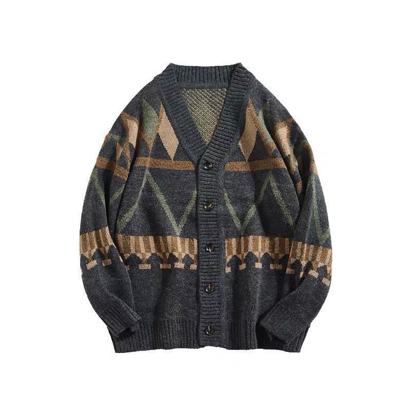 Voguable Men Cardigan Autumn Male Outwear Mens Sweaters V-neck Argyle Retro Japanese Trendy All-match Casual Cozy Ulzzang Preppy Chic Ins voguable
