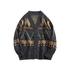 Voguable Men Cardigan Autumn Male Outwear Mens Sweaters V-neck Argyle Retro Japanese Trendy All-match Casual Cozy Ulzzang Preppy Chic Ins voguable