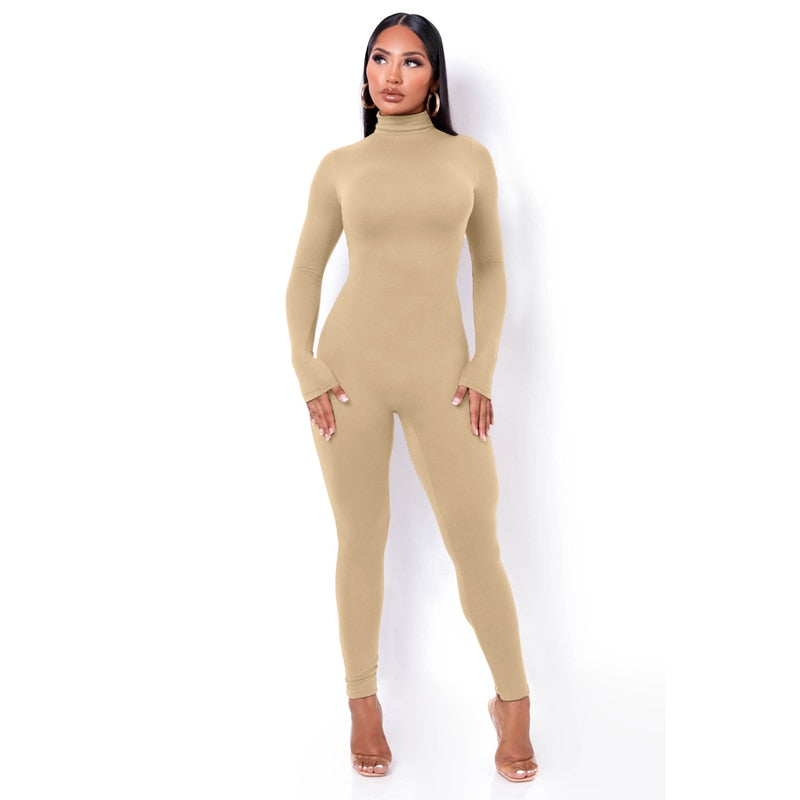 Voguable spring outfits 2022 Long Sleeve Solid Turtleneck Skinny Bodycon Jumpsuit Autumn Winter Women Fashion Streetwear Casual Romper voguable