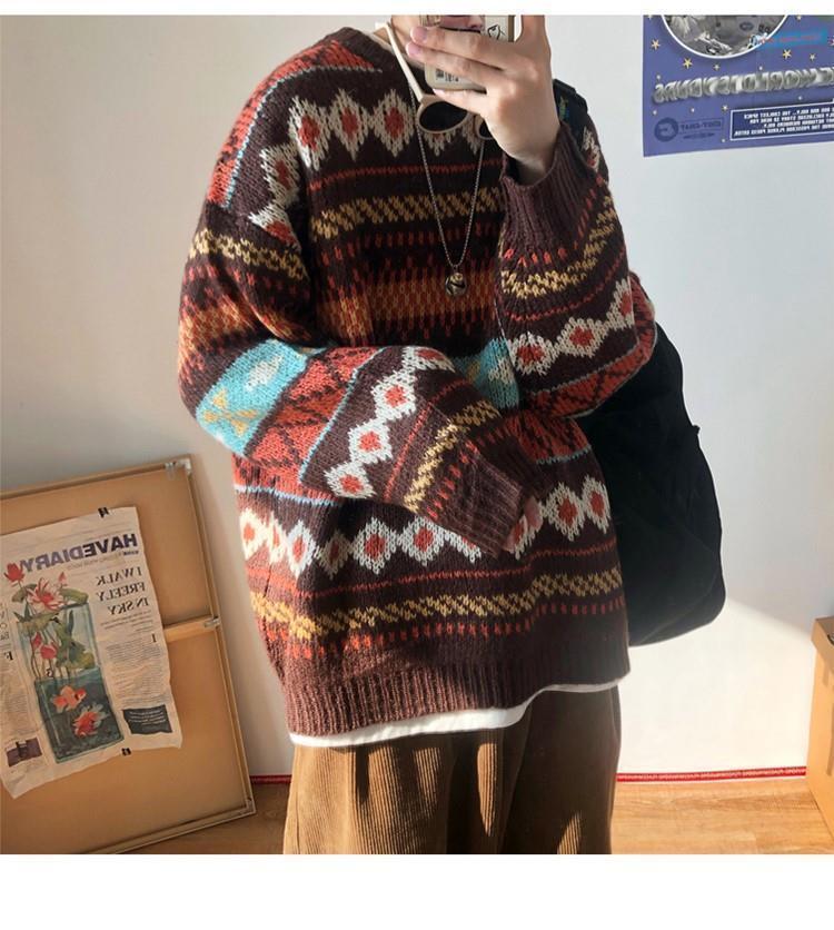 Voguable Men's Knitted Vintage Graphic Sweater with Pattern Brown Blue Pullovers Sweaters and Jumpers Korean Streetwear Harajuku voguable
