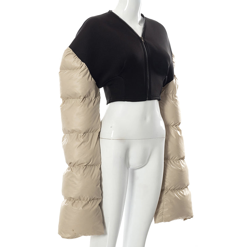 Voguable Patchwork Down Coat Puffer Jacket Coats Extra Long Sleves Women Christmas Bubble Cropped Outerwear Warm Clothing voguable