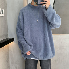 Voguable Autumn and Winter Fleece Men's Sweatshirt Loose Half High Collar Solid Color Trend Korean Wild Warm Lamb Velvet Sweater Men voguable