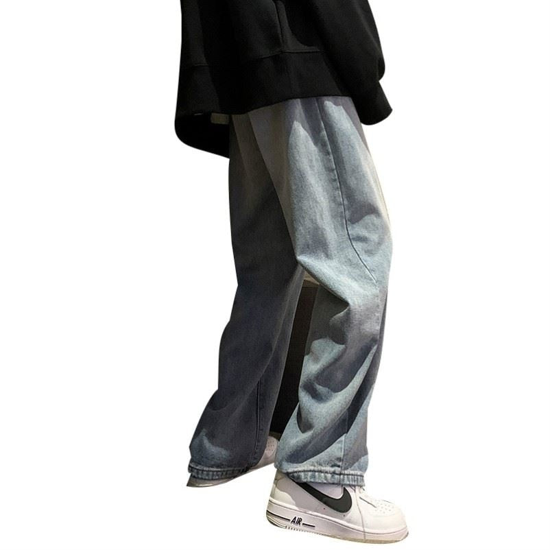 Voguable  Black jeans men men's loose straight tube summer thin fashion brand ins wide leg mop dad pants ruffian handsome falling feeling voguable