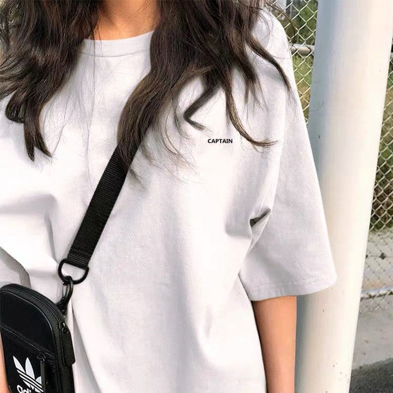 Voguable  BF Style Women T Shirt Short Sleeve O-neck Female Tops Tees Embroidery Solid Color Casual Loose Summer tshirt  New voguable