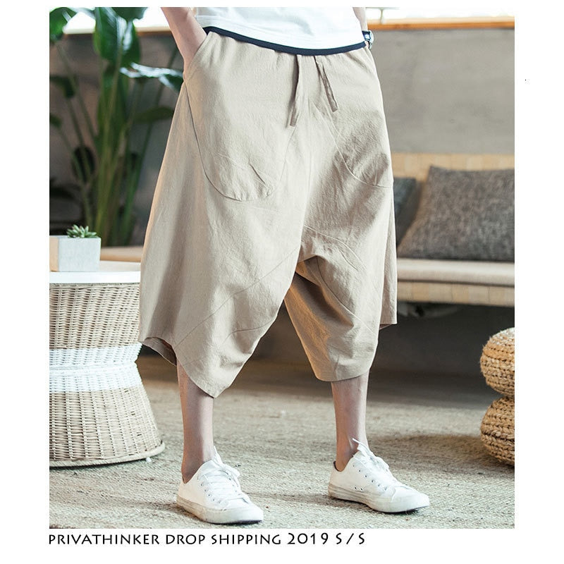 Men Harajuku Harem Pants Mens Summer Cotton Linen Joggers Pants Male Vintage Chinese Style Sweatpants Fashions voguable