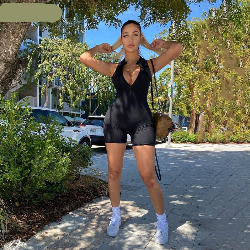 Voguable  2022 Sleeveless Zipper Backless Sexy Playsuit Summer Women Fashion Streetwear Outfits Romper Stretchy Body voguable