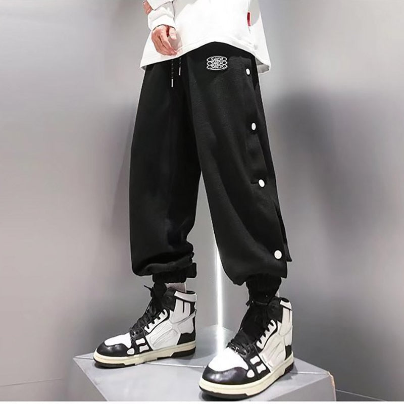 Voguable  Japanese Fashion Men Hip Hop Pants Thin Spring Summer Button Both Side Trousers Unique Design Teenager Loose Straight Trousers voguable