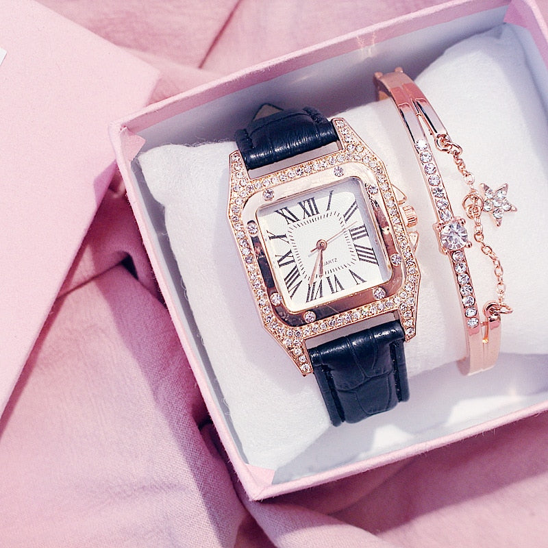 Voguable   2022 Women Watches Bracelet set Starry Sky Ladies Bracelet Watch Casual Leather Quartz Wristwatch Clock Relogio Feminino voguable
