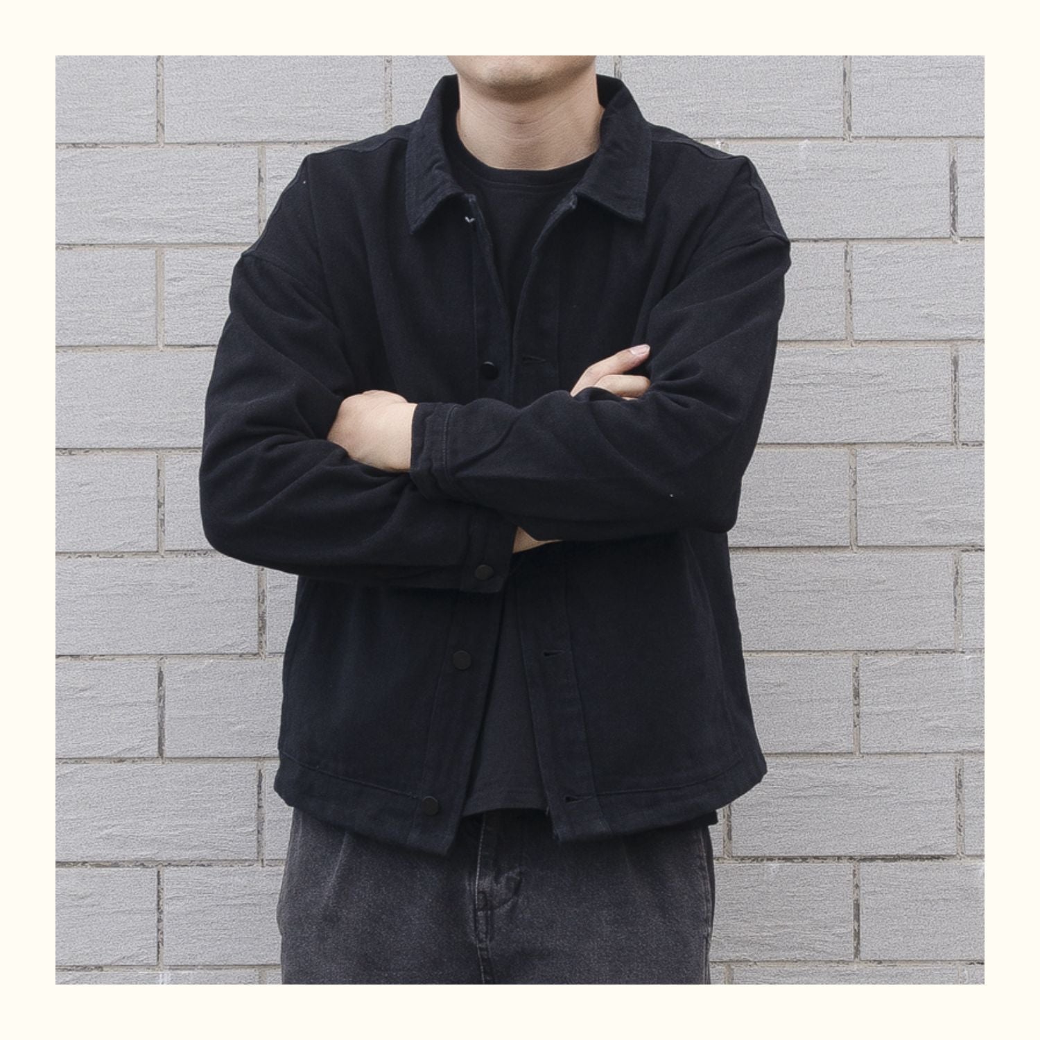 Voguable Japanese Fashion Harajuku Men's Jacket Autumn Retro Solid Color Button Thin Denim Jacket Men Black Loose Tooling Jacket Men voguable