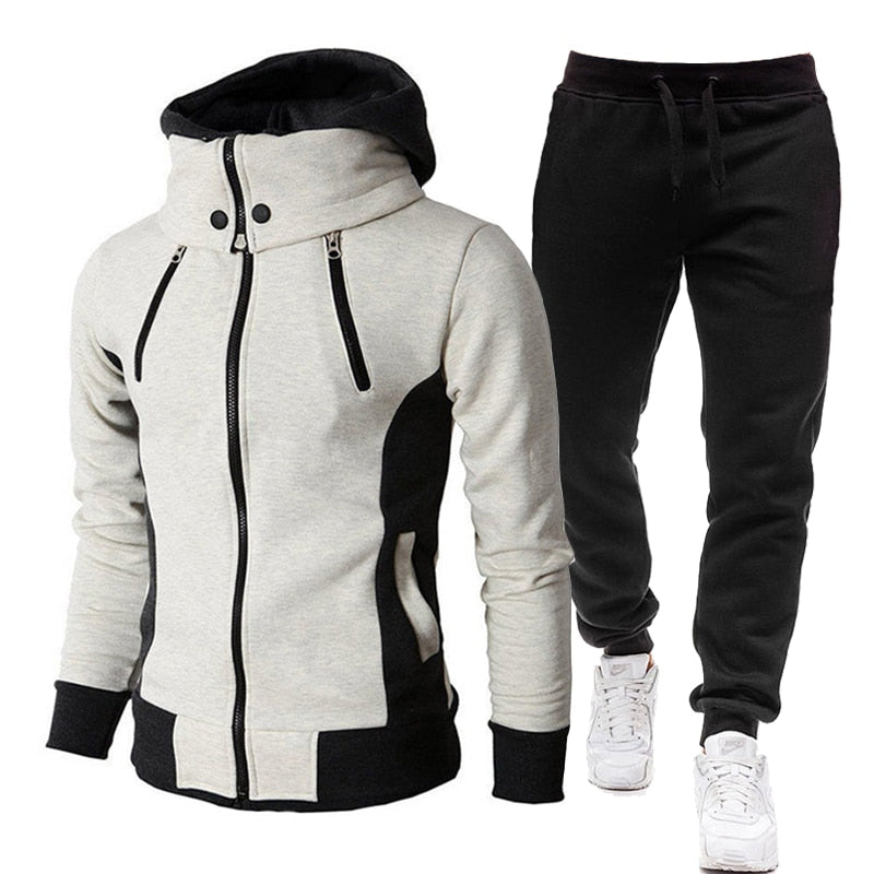 Voguable Autumn Winter Tracksuit Men Suits Casual High Callor Hoodie + Pant Sportswear Male Warm Zipper Sweatshirts /jacket Two Piece Set voguable