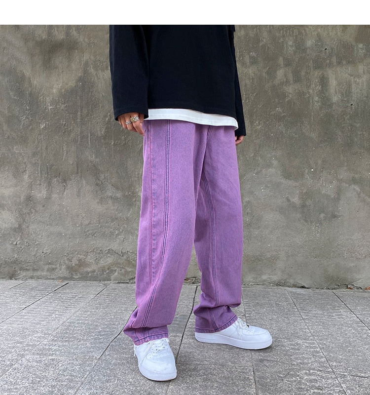 Voguable Men Korean Fashions Purple Jeans Pants Japanese Streetwear Denim Baggy Wide Leg Loose Trousers Plus Size 3XL voguable