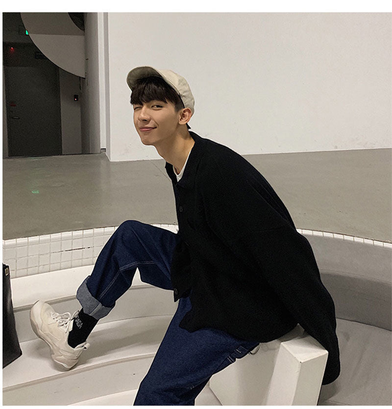 Voguable Oversize Cardigan Men Thick Ins Autumn and Winter Retro Loose Casual Button Solid Color Couple Knit Mens Cardigan Sweater Coat voguable