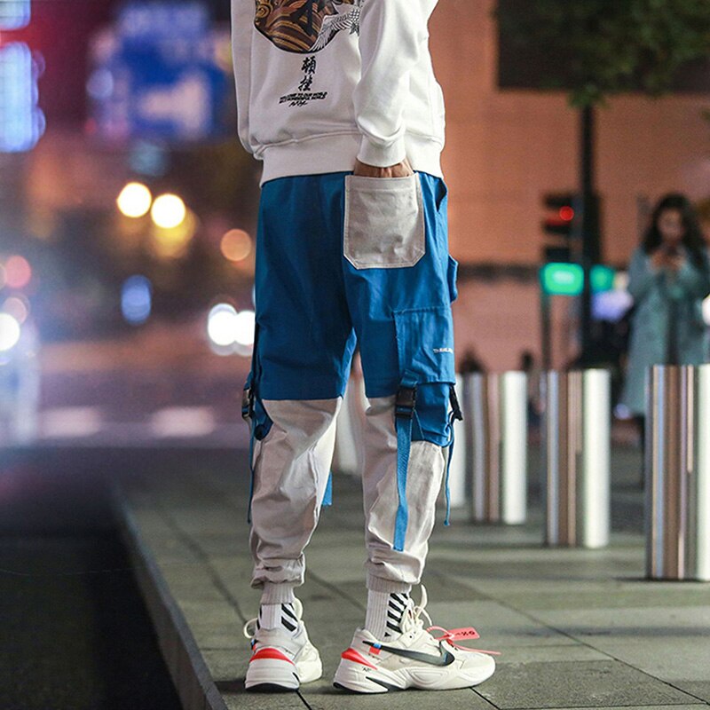 Voguable  Korean Style Men Pants Personality Mixed Color Splice Wide Leg Pants Stylish Streetwear Techwear Jogger Mens Hip Hop Clothing voguable