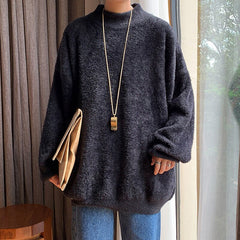 Voguable Autumn and Winter Fleece Men's Sweatshirt Loose Half High Collar Solid Color Trend Korean Wild Warm Lamb Velvet Sweater Men voguable
