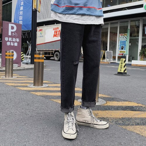 Voguable  Summer Slim Fit Jeans for Mens Streetwear Korean Designer Regular Distressed Denim Slim Homme Pants Hip Hop Hole Jeans Trousers voguable